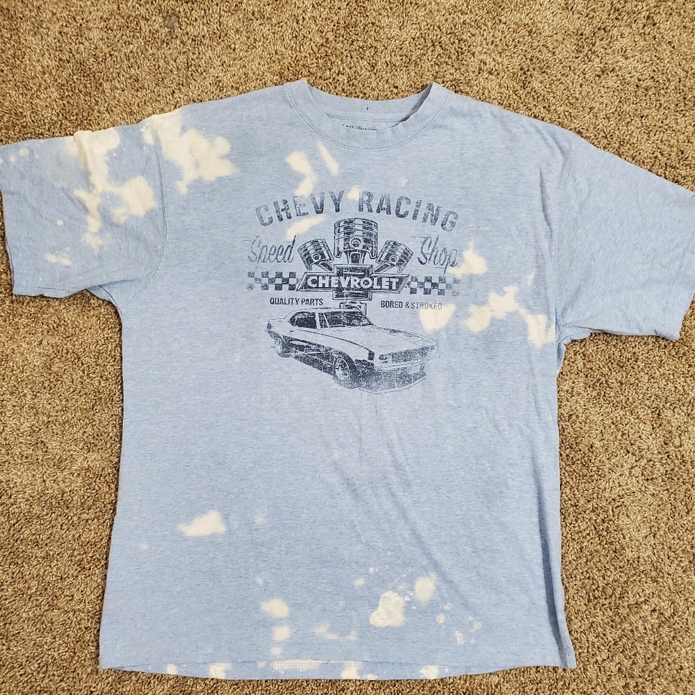 Newport Blue Mens Sky Blue Short Sleeve Chevy Chevrolet Blue Bleached Shirt Med